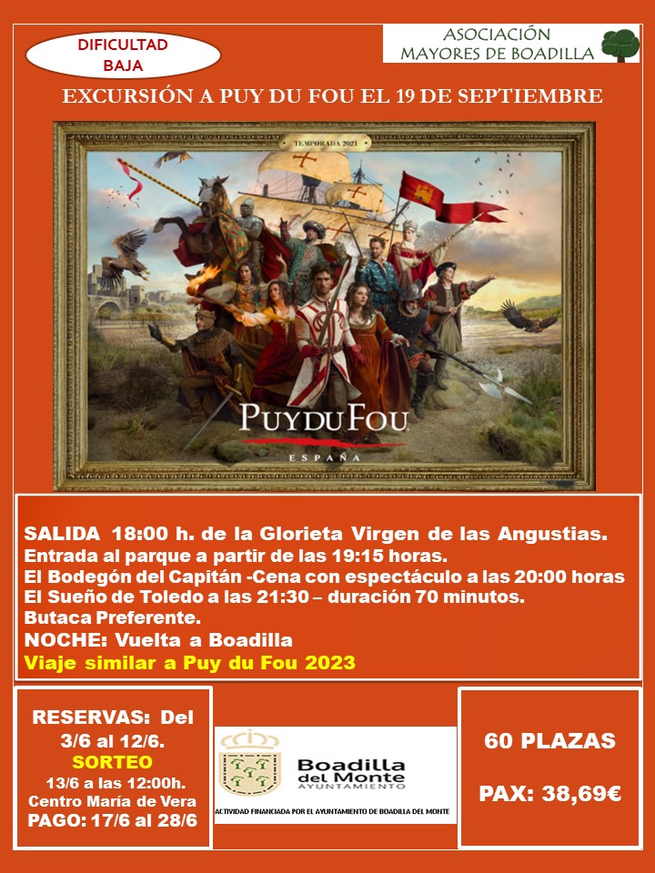 EXCURSIN A PUY DU FOU (19 SEPTIEMBRE, 18:00 h)